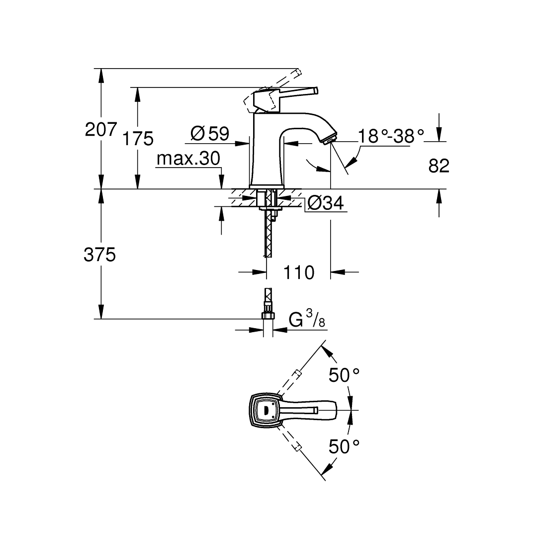 GROHE GRANDERA Смесител за умивалник, М-размер 23303000