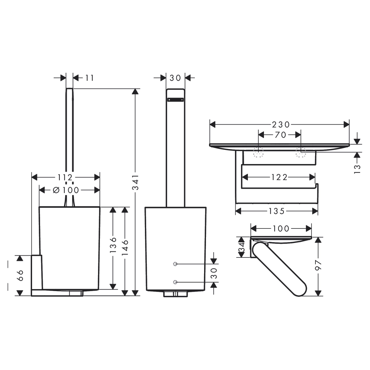 Комплекти 2в1 аксесоари за тоалетна, бял мат HANSGROHE WALLSTORIS 27969700