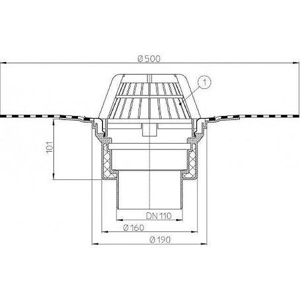 HL62H/1 Воронка с долно оттичане DN110 и битумна мембрана