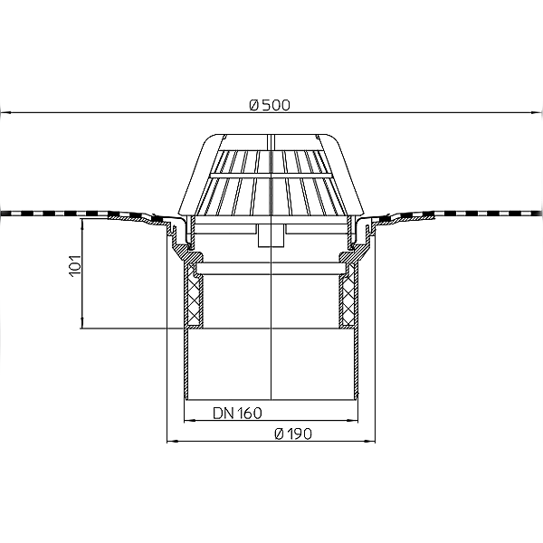 HL62H/5 Воронка с долно оттичане DN160 и битумна мембрана