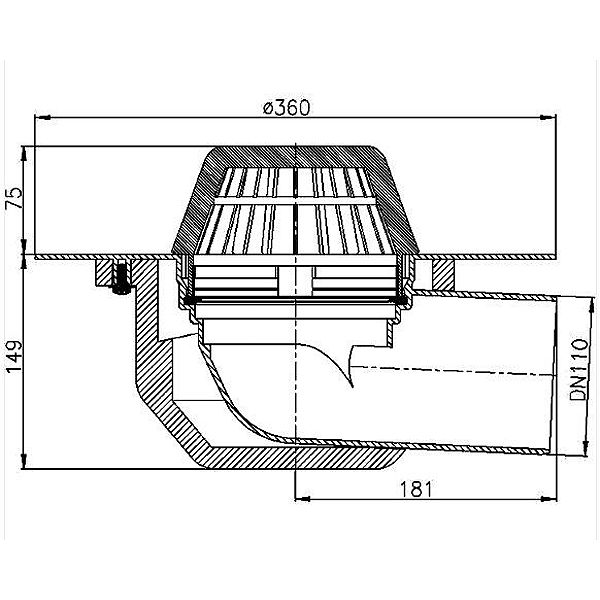 HL64P/1 Воронка странично оттичане DN110 с PVC фланец за мембрани от PVC