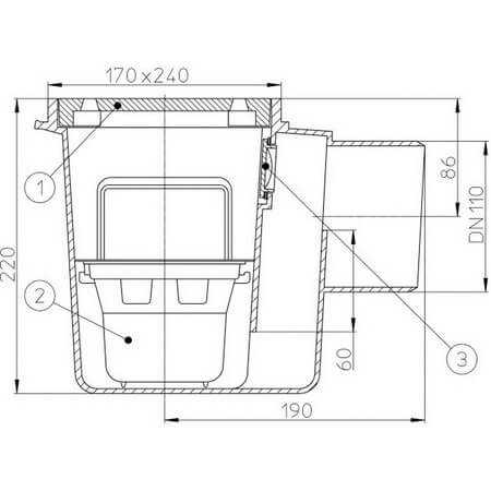 HL71 Подов сифон за сутерен DN110 странично оттичане, пластмасова решетка