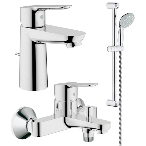GROHE BAU EDGE Комплект смесител за мивка и за вана/душ и душ гарнитура NEW TEMPESTA