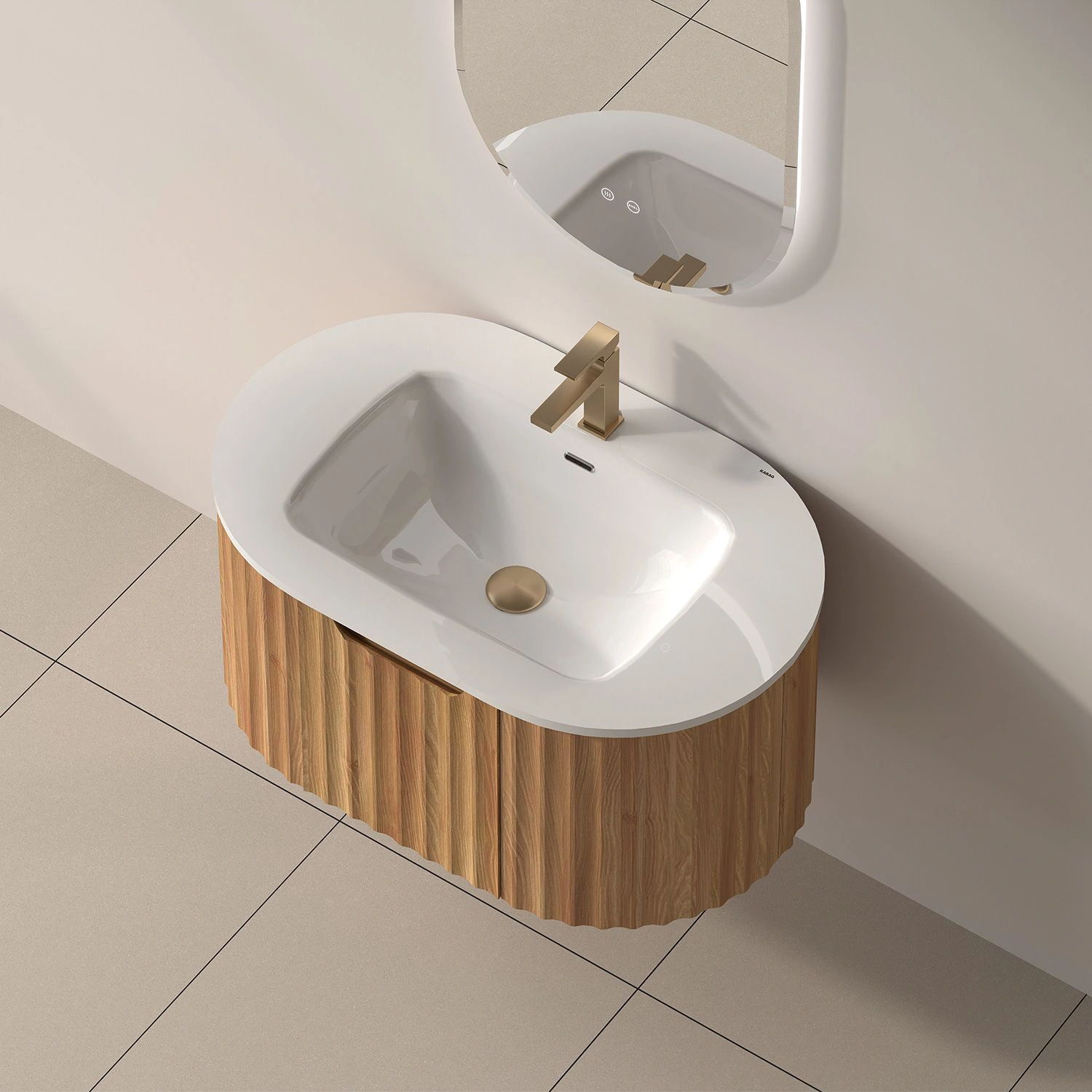 Шкаф с мивка 810х510х375мм с 3 вратички Soft Close, акация / бял Karag Pille 5206836761183 / 5206836761213